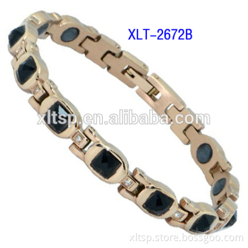 Purple crystal stone stainless steel bracelet with CNC zircon